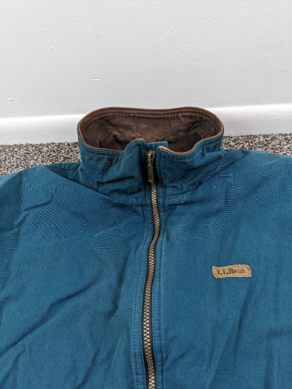 Vintage LL Bean Jacket Suede Collar Wool Blanket Lined Bomber Mens Large US Made - Picture 3 of 15